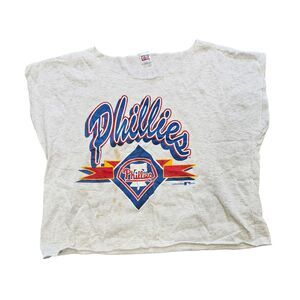 Vtg 1992 Philadelphia Phillies Top Mens L Gray Graphic USA Fleece Tshirt 90s MLB